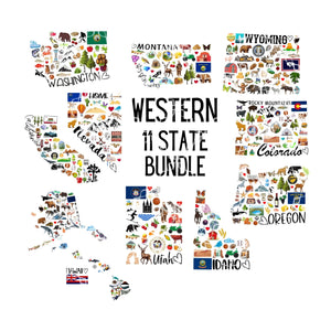 Western United States Bundle PNG, 11 State Bundle Digital Design