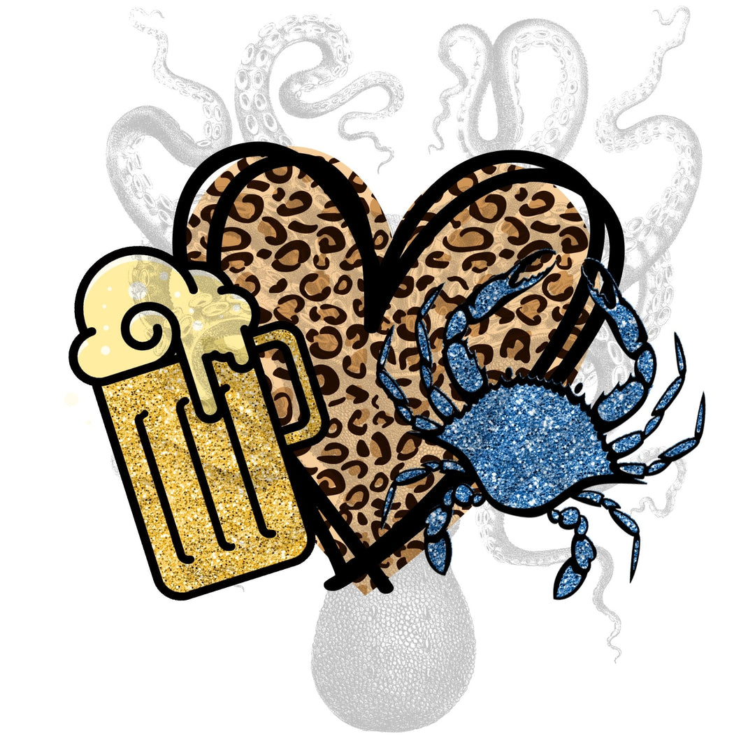 Beer Love Blue Crab Sublimation Transfer