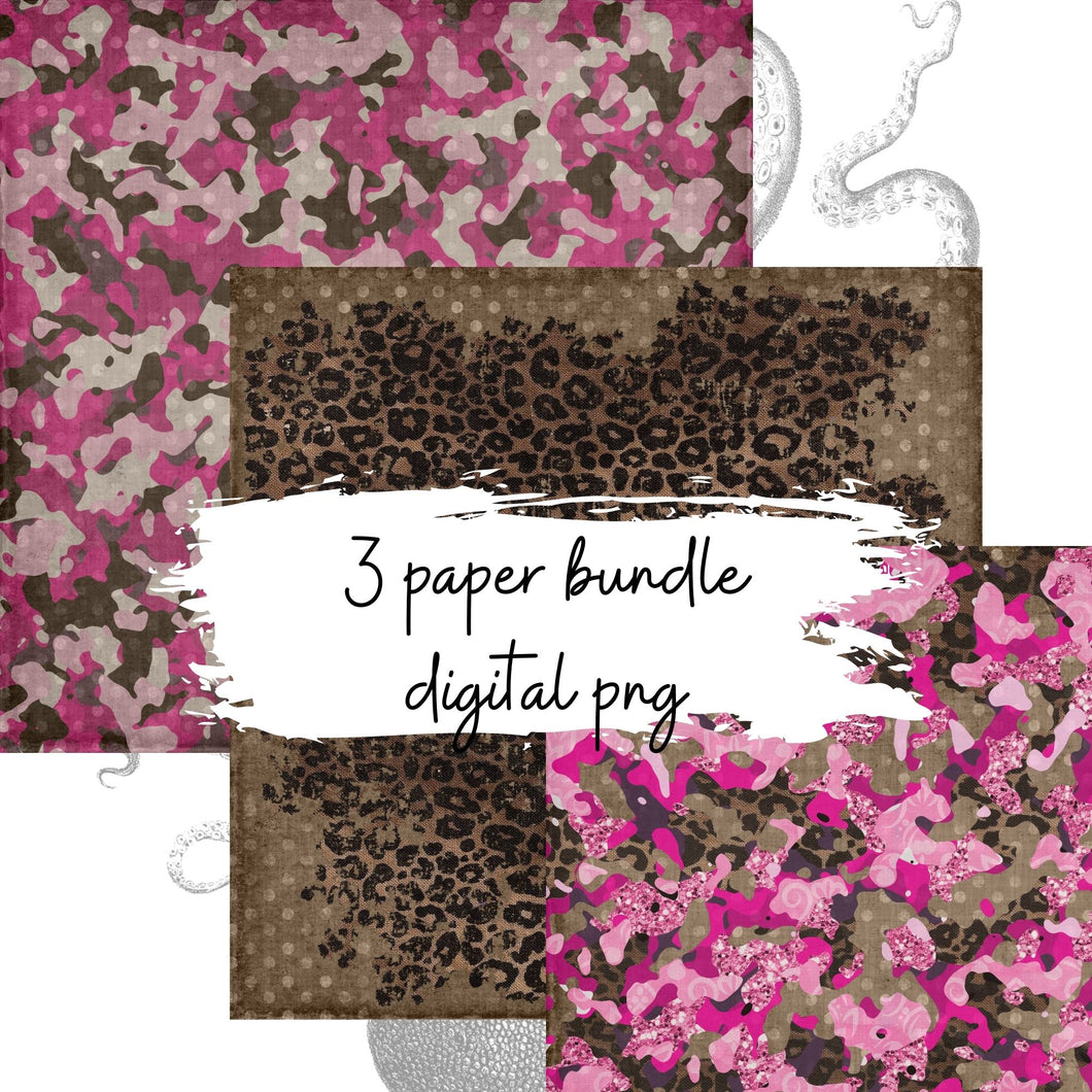 Camouflaged Leopard 3 Paper Bundle, PNG, Digital Element Bundle, Clipart