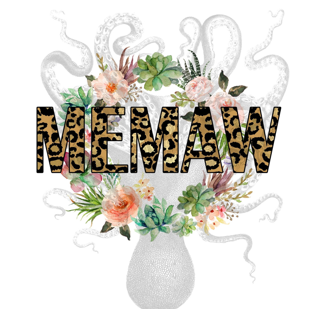 Memaw Cheetah Flowers and Succulents Digital Download