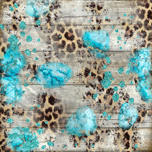 Wood Leopard Turquoise Background PNG Digital Element Bundle
