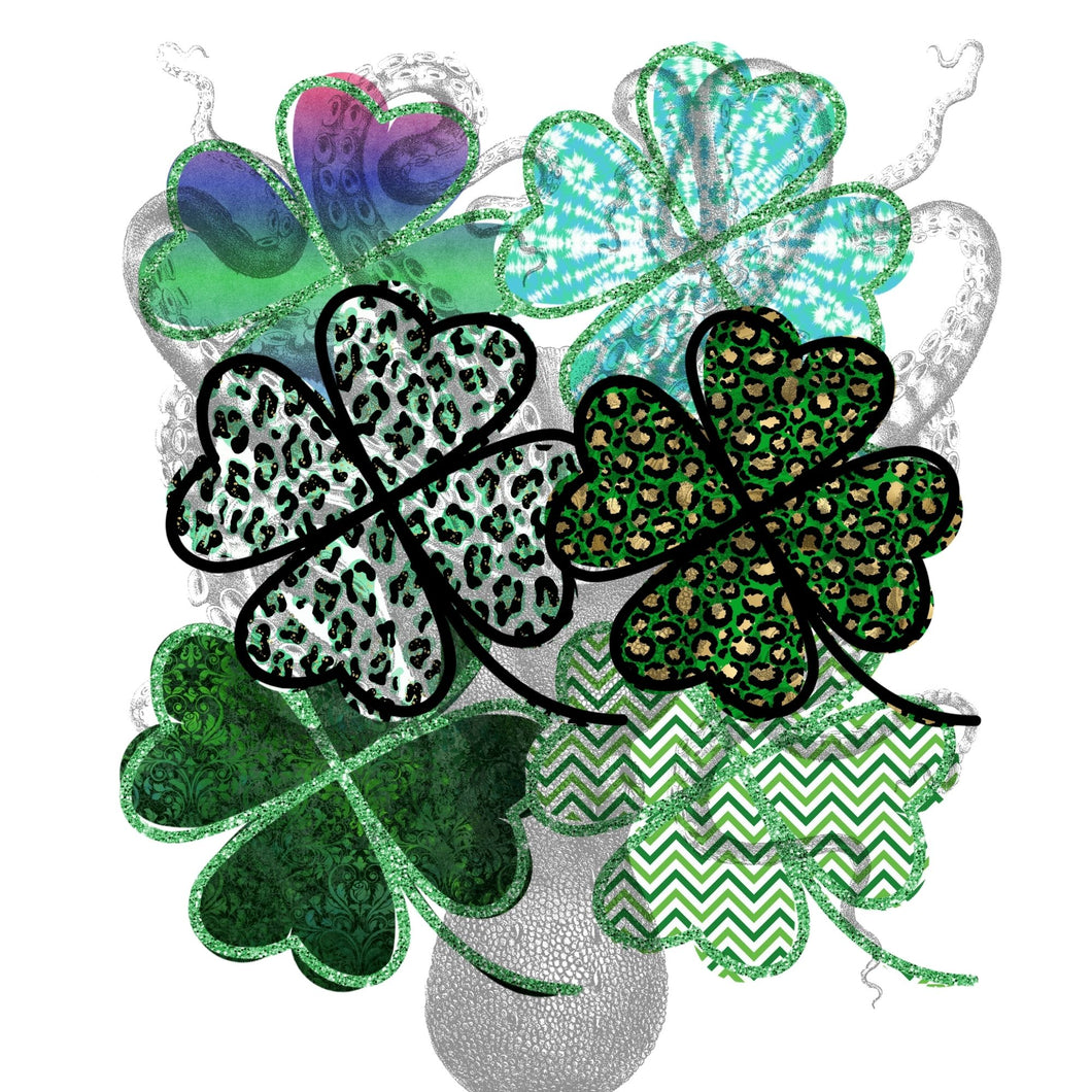 Set of 6 Shamrock Four Leaf Clover Design Elements Digital Download