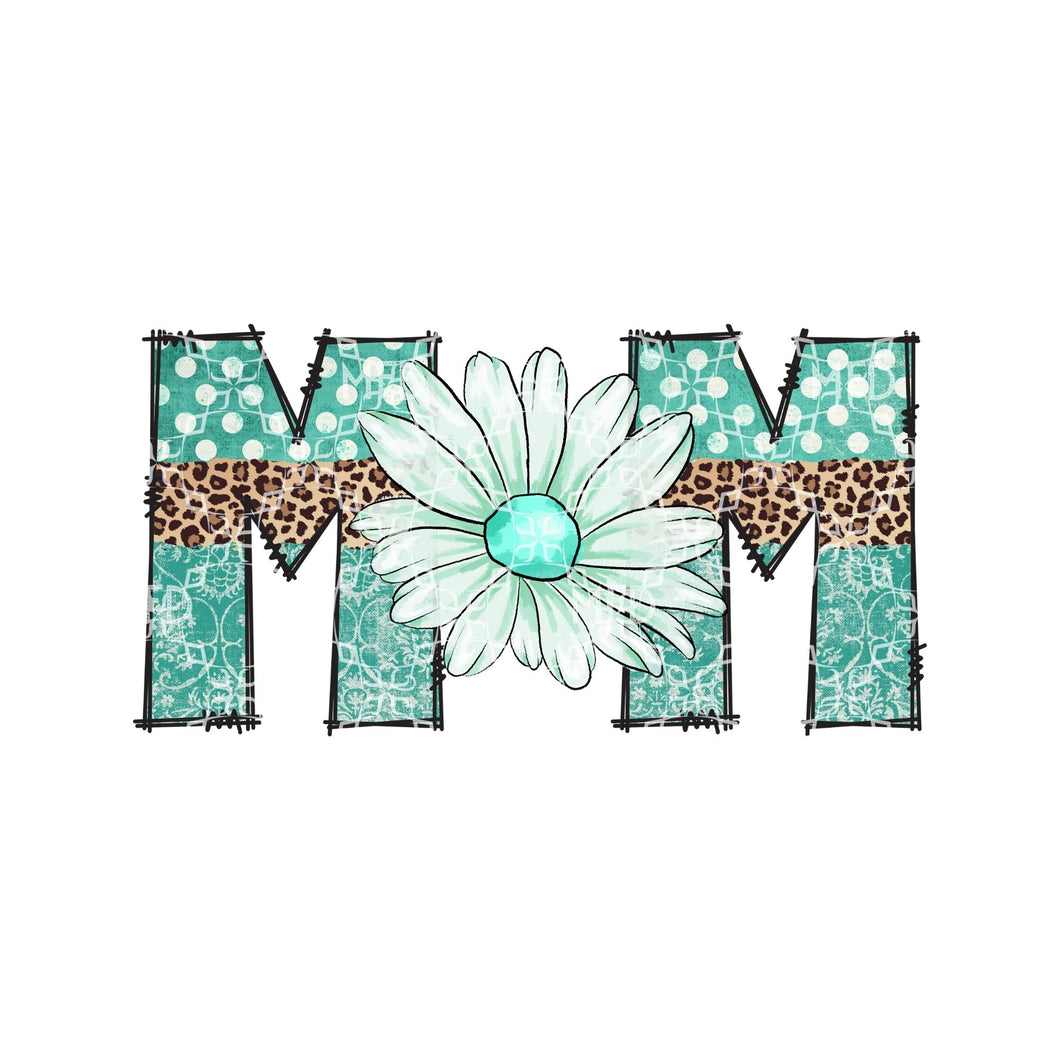 Mom Turquoise Daisy Sublimation Transfer, Mom Sublimation, Blessed Mom Ready to Press Transfer