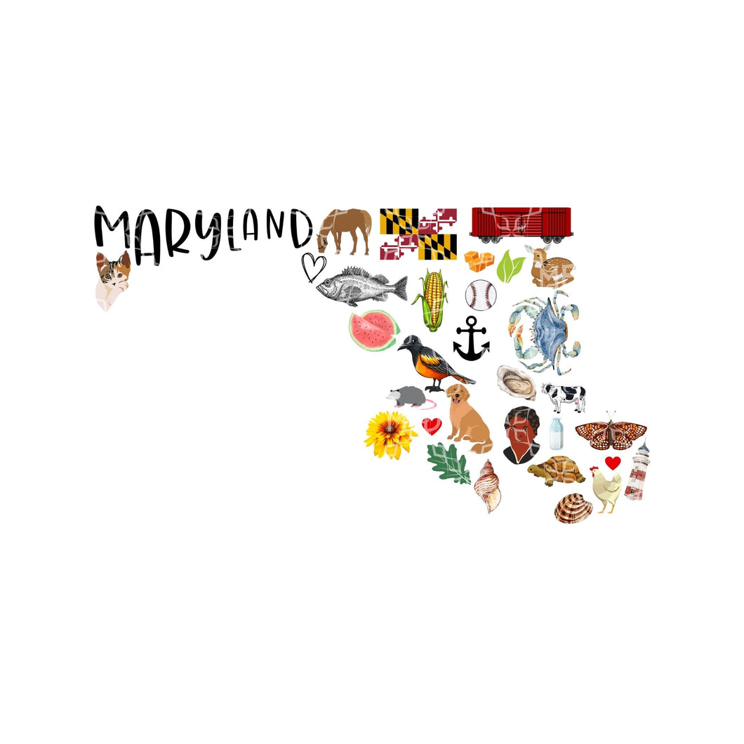 Maryland State Favorite Symbols PNG, Baltimore Digital Download, Maryland Digital Design PNG
