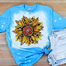 Load image into Gallery viewer, Leopard Print Turquoise Sunflower Sublimation Transfer, Western Sunflower Sublimation, Turquoise Sunflower Transfer
