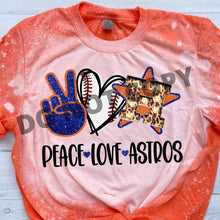 Load image into Gallery viewer, Peace Love Astros Baseball Sublimation Transfer

